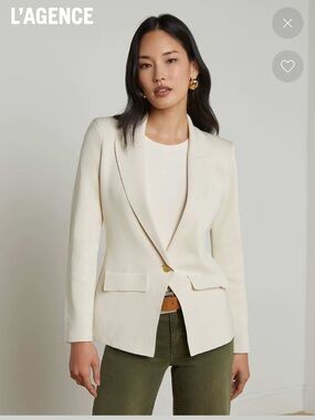 L'AGENCE Chamberlain Knit Blazer in Ivory/Gold (4)